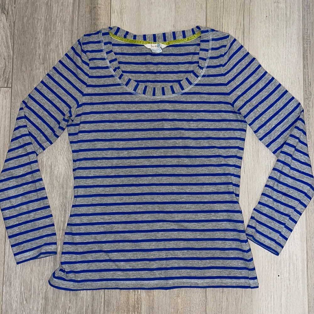 8 Boden women Long sleeve shirt blue/Gray  stripe Sz 8 (M)